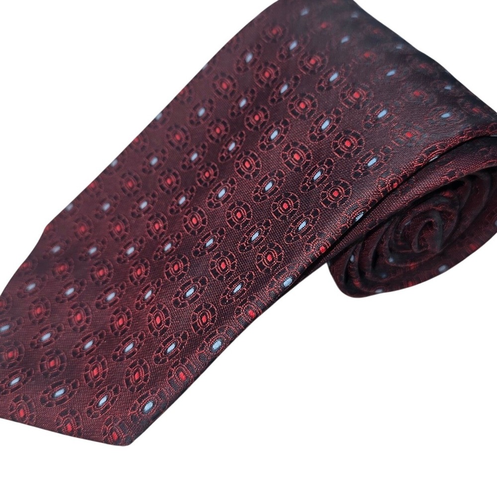 VINTAGE Principe Polyester Neck Tie Maroon with Baby Blue & Red‎ Dots